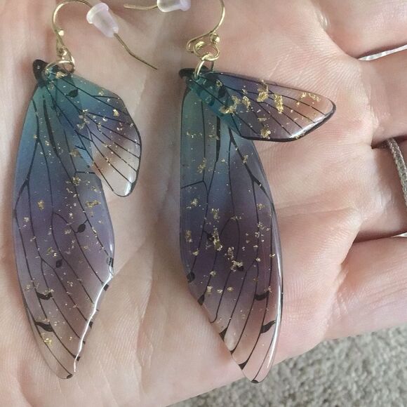 Butterfly Wings Handmade Crystal Gold Foil Earrings - Picture 2 of 3